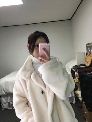 Hooded Shearling Long Tumble Coat