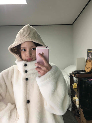 Hooded Shearling Long Tumble Coat