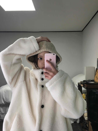 Hooded Shearling Long Tumble Coat