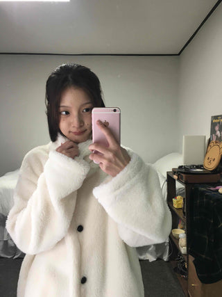 Hooded Shearling Long Tumble Coat