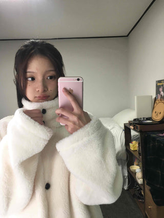 Hooded Shearling Long Tumble Coat