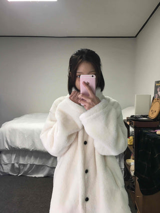 Hooded Shearling Long Tumble Coat