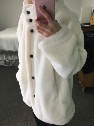 Hooded Shearling Long Tumble Coat
