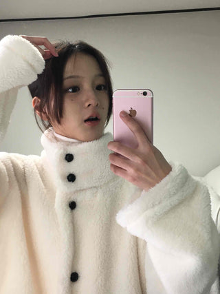 Hooded Shearling Long Tumble Coat
