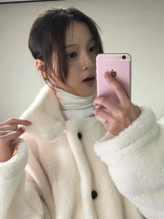 Hooded Shearling Long Tumble Coat