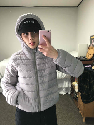 Basic Colorblock Hooded Short Zip-Up Padded Jumper