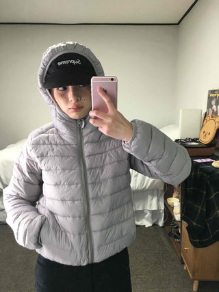 Basic Colorblock Hooded Short Zip-Up Padded Jumper