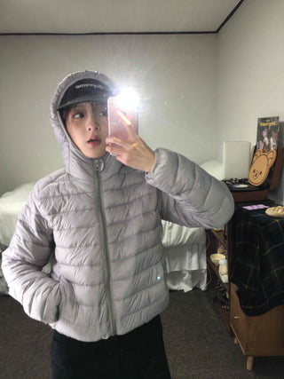 Basic Colorblock Hooded Short Zip-Up Padded Jumper