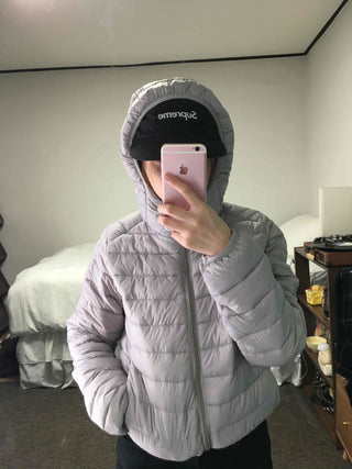 Basic Colorblock Hooded Short Zip-Up Padded Jumper