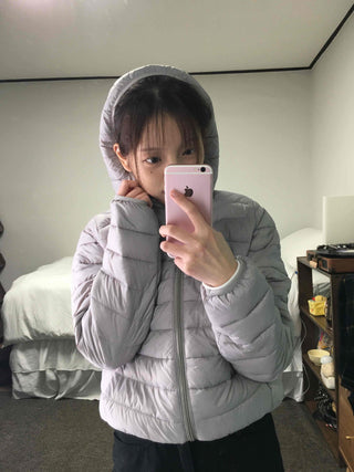 Basic Colorblock Hooded Short Zip-Up Padded Jumper