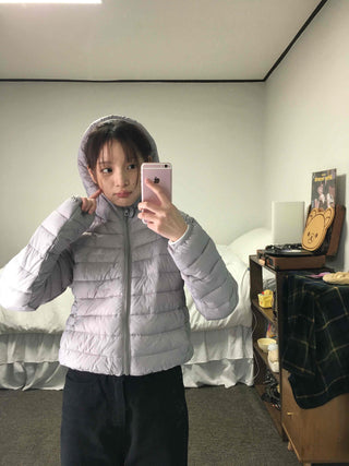 Basic Colorblock Hooded Short Zip-Up Padded Jumper