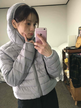 Basic Colorblock Hooded Short Zip-Up Padded Jumper