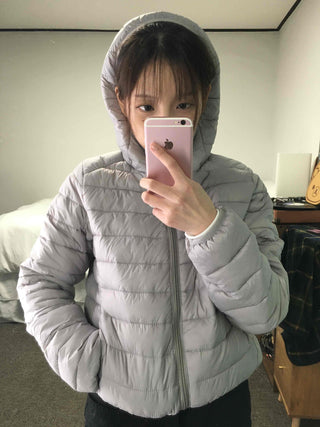 Basic Colorblock Hooded Short Zip-Up Padded Jumper