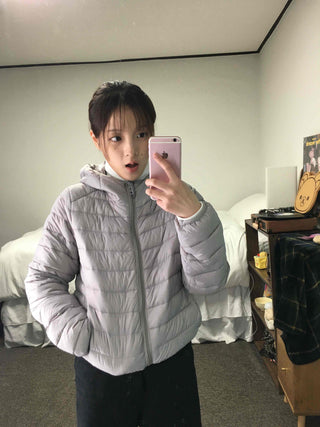 Basic Colorblock Hooded Short Zip-Up Padded Jumper