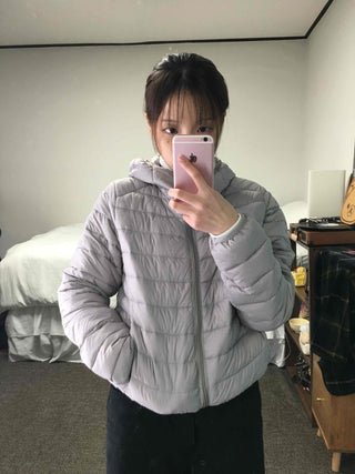 Basic Colorblock Hooded Short Zip-Up Padded Jumper