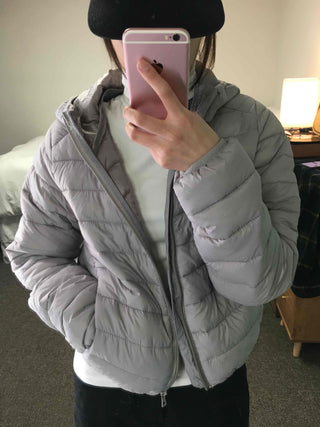 Basic Colorblock Hooded Short Zip-Up Padded Jumper