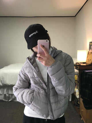 Basic Colorblock Hooded Short Zip-Up Padded Jumper
