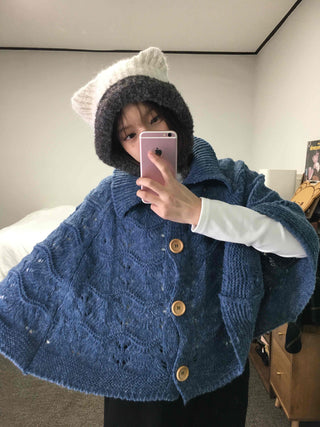 Cable Knit Punched Wood Button Hooded Vest