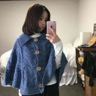 Cable Knit Punched Wood Button Hooded Vest