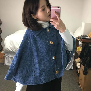 Cable Knit Punched Wood Button Hooded Vest