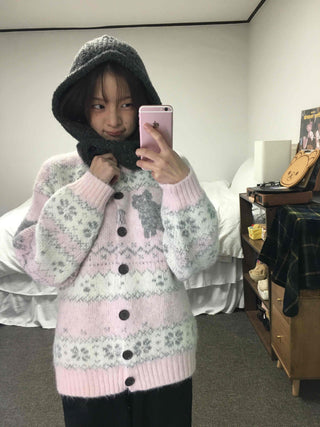 Fluffy Fair Isle oversized knit cardigan
