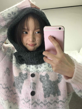Fluffy Fair Isle oversized knit cardigan