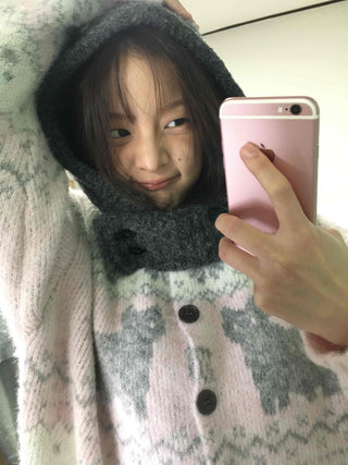 Fluffy Fair Isle oversized knit cardigan