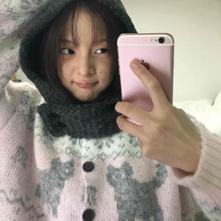 Fluffy Fair Isle oversized knit cardigan