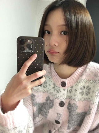Fluffy Fair Isle oversized knit cardigan