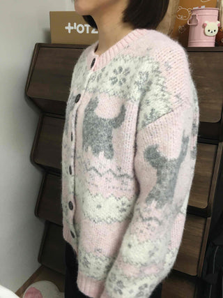 Fluffy Fair Isle oversized knit cardigan