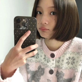 Fluffy Fair Isle oversized knit cardigan