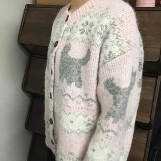 Fluffy Fair Isle oversized knit cardigan