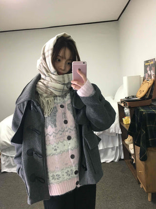 Fluffy Fair Isle oversized knit cardigan