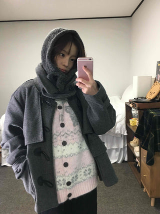 Fluffy Fair Isle oversized knit cardigan