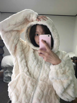 Daily Cozy Fur Loop Half Boa Zip-up