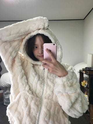 Daily Cozy Fur Loop Half Boa Zip-up