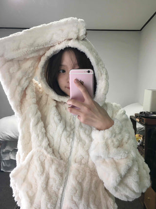 Daily Cozy Fur Loop Half Boa Zip-up