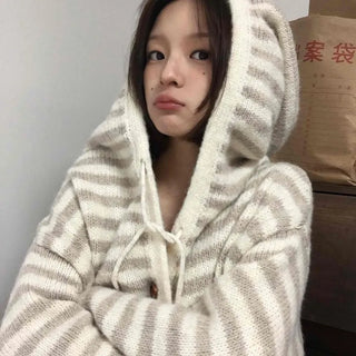 Soft Border Hooded Loose Fit Knit Cardigan