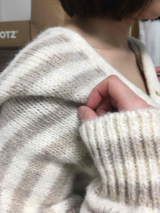 Soft Border Hooded Loose Fit Knit Cardigan