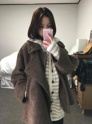 Soft Border Hooded Loose Fit Knit Cardigan
