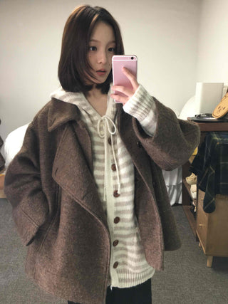 Soft Border Hooded Loose Fit Knit Cardigan