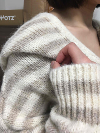 Soft Border Hooded Loose Fit Knit Cardigan