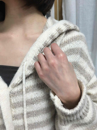 Soft Border Hooded Loose Fit Knit Cardigan