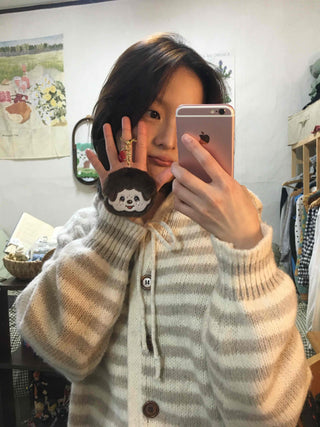 Soft Border Hooded Loose Fit Knit Cardigan