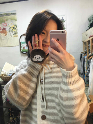 Soft Border Hooded Loose Fit Knit Cardigan