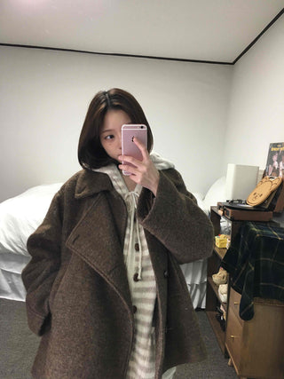 Soft Border Hooded Loose Fit Knit Cardigan