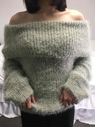 Season Waffle Texture Slouch Loose Fit Off-Shoulder Knit