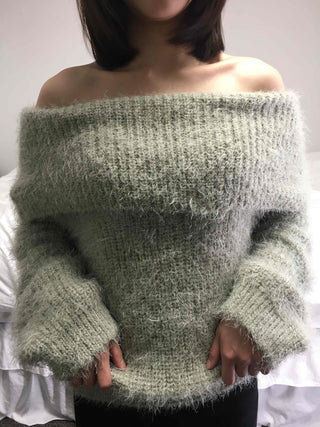 Season Waffle Texture Slouch Loose Fit Off-Shoulder Knit