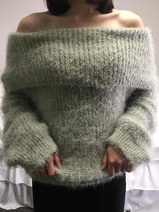Season Waffle Texture Slouch Loose Fit Off-Shoulder Knit