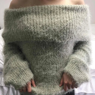 Season Waffle Texture Slouch Loose Fit Off-Shoulder Knit